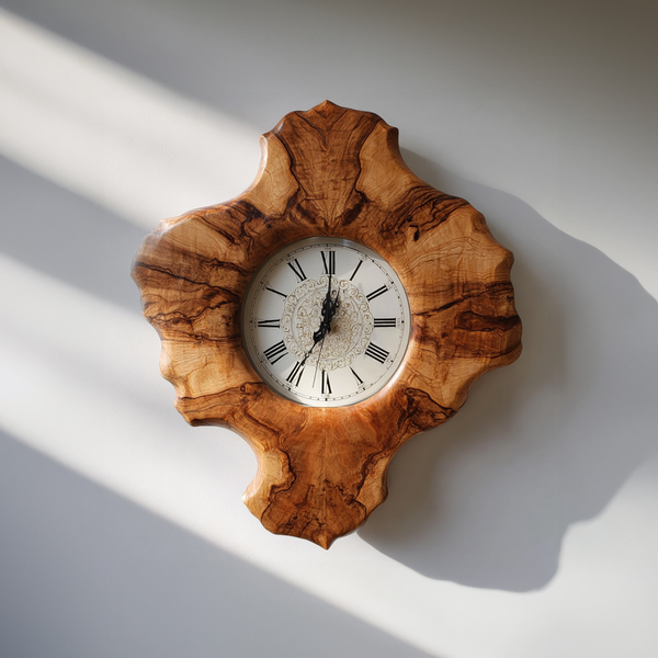 Rustic Organic Sculpted Wood Wall Clock, Handmade Abstract Tree Slice Clock