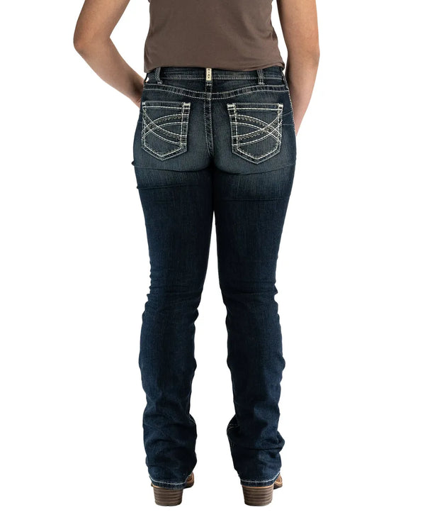 Mid Rise Stretch Entwined Boot Cut Jeans