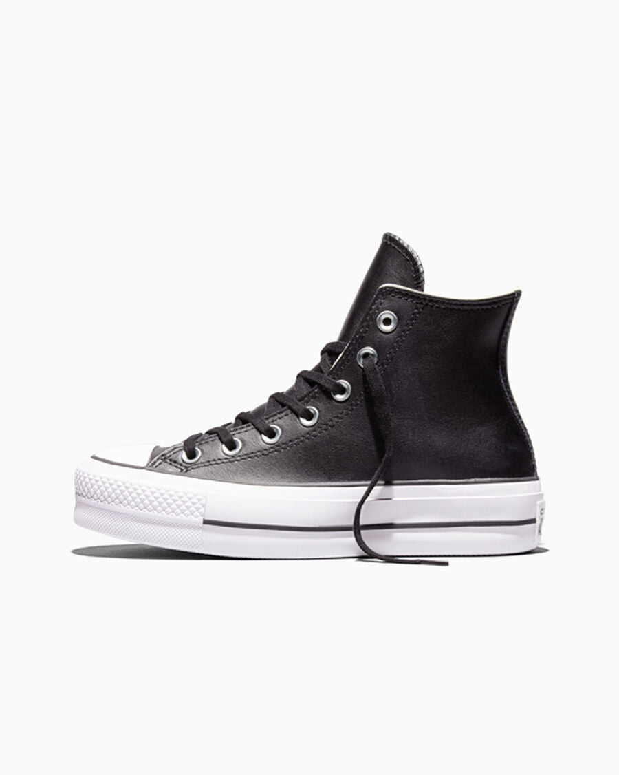 Leather Platform High Top Sneaker - Black - Black/Black/White