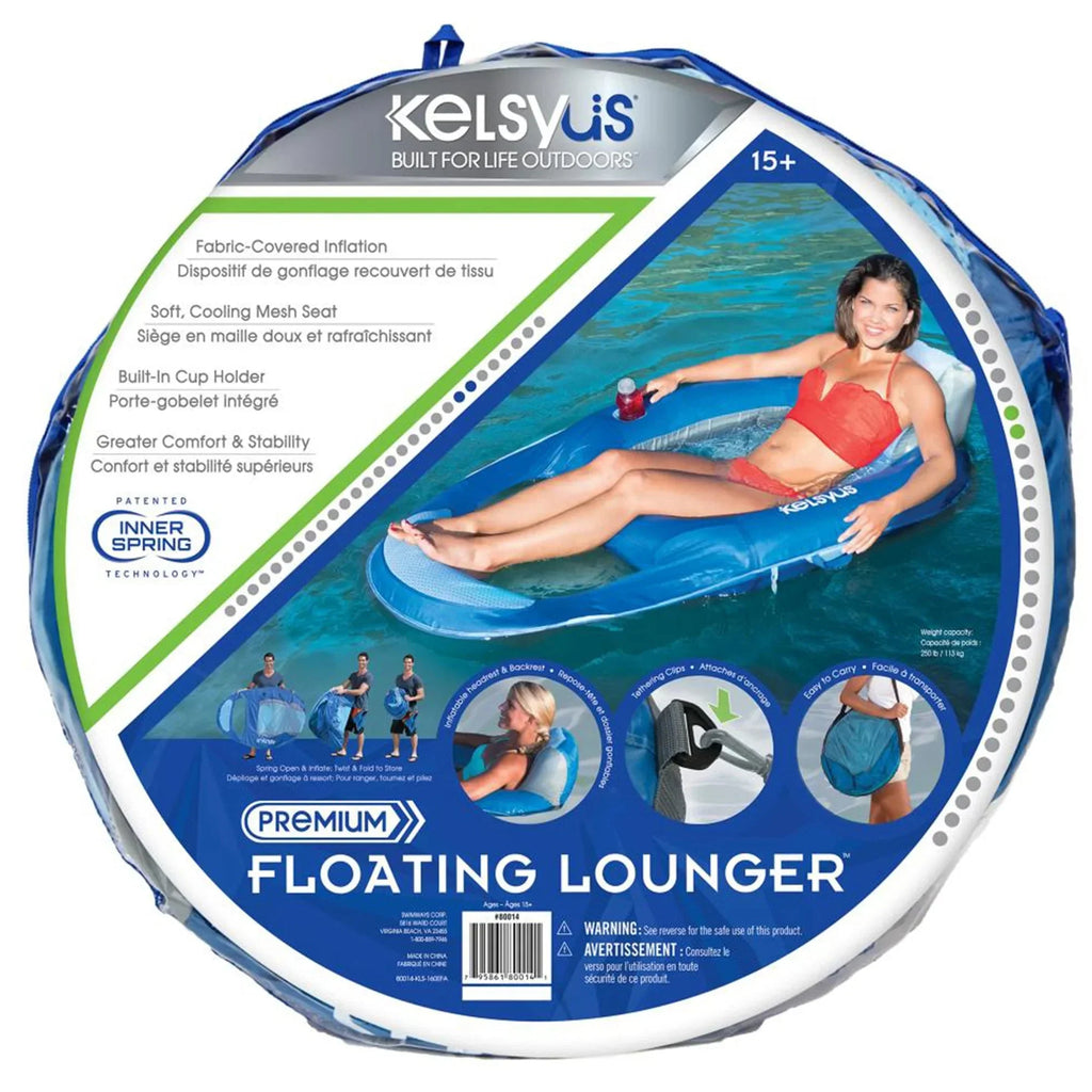 Kelsyus Floating Pool Lounger Inflatable Chair With Cup Holder Blue 2 Pack - 80014