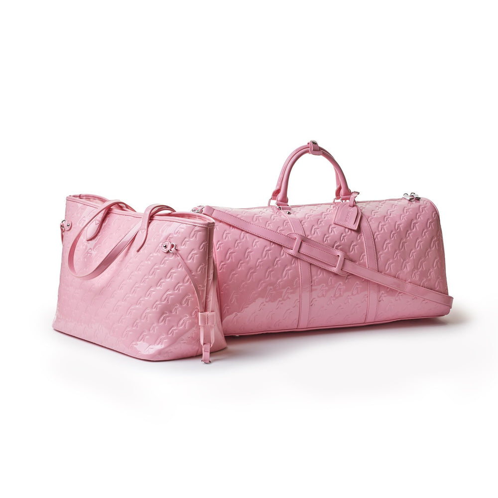 Mirrored Vegan Leather Travel Bag Set - Light Pink