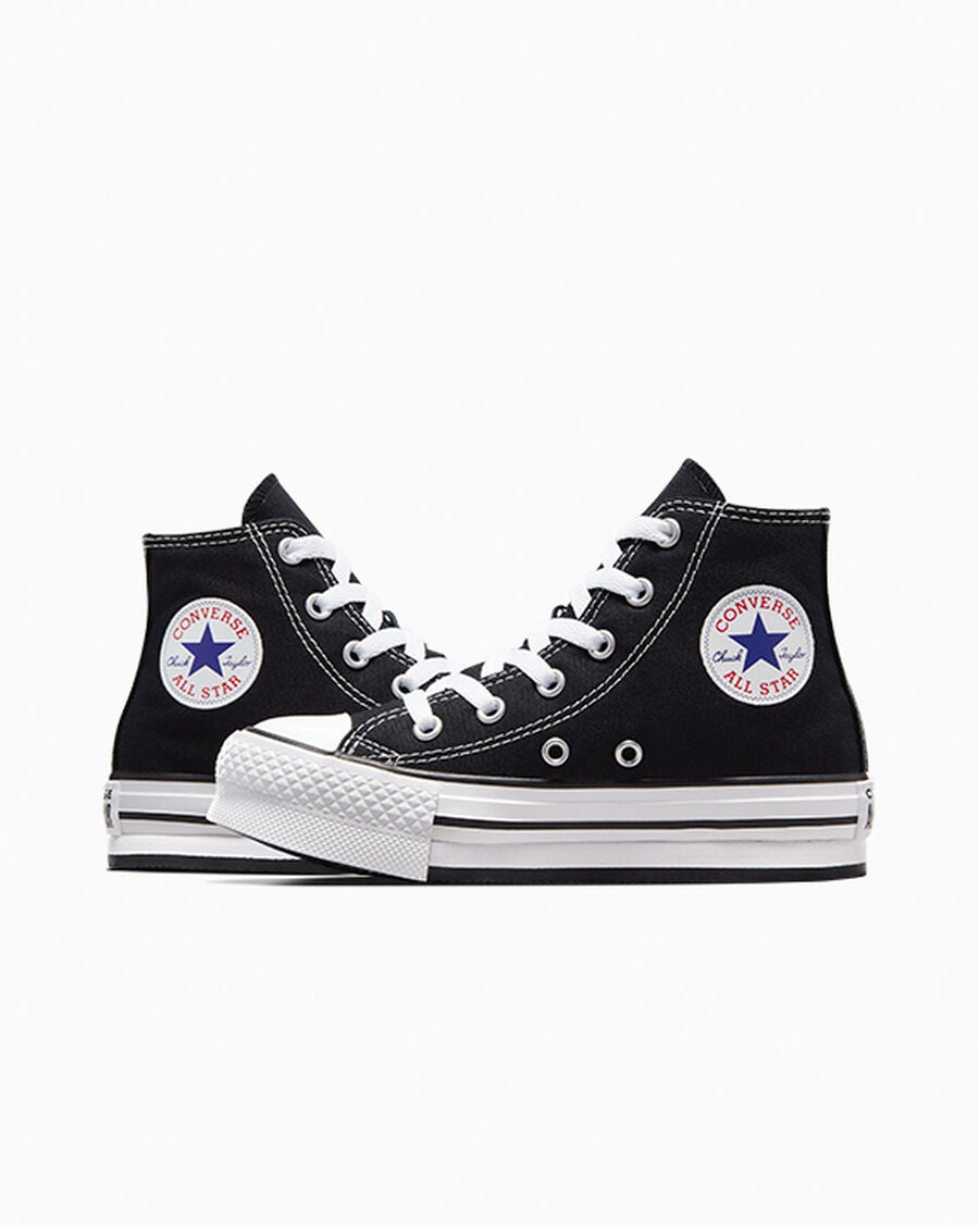 Kids Canvas Platform High Top Sneaker - Black - Black/White/Black