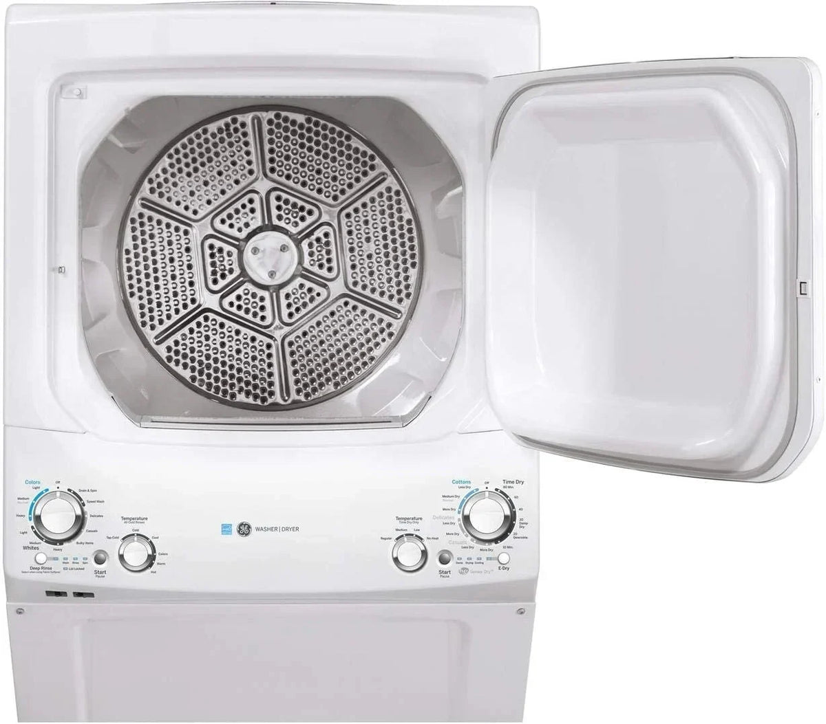 GE Unitized Spacemaker 3.9 Cu. Ft. Washer With Stainless Steel Basket And 5.9 Cu. Ft. Electric Dryer - GUD27EESNWW