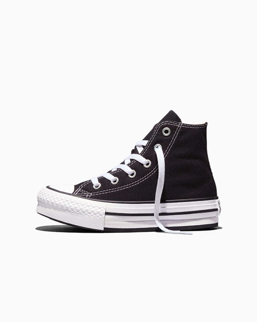 Kids Canvas Platform High Top Sneaker - Black - Black/White/Black