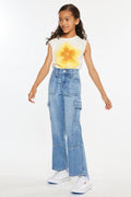 Girls' High Rise Straight Cargo Jeans - Bay