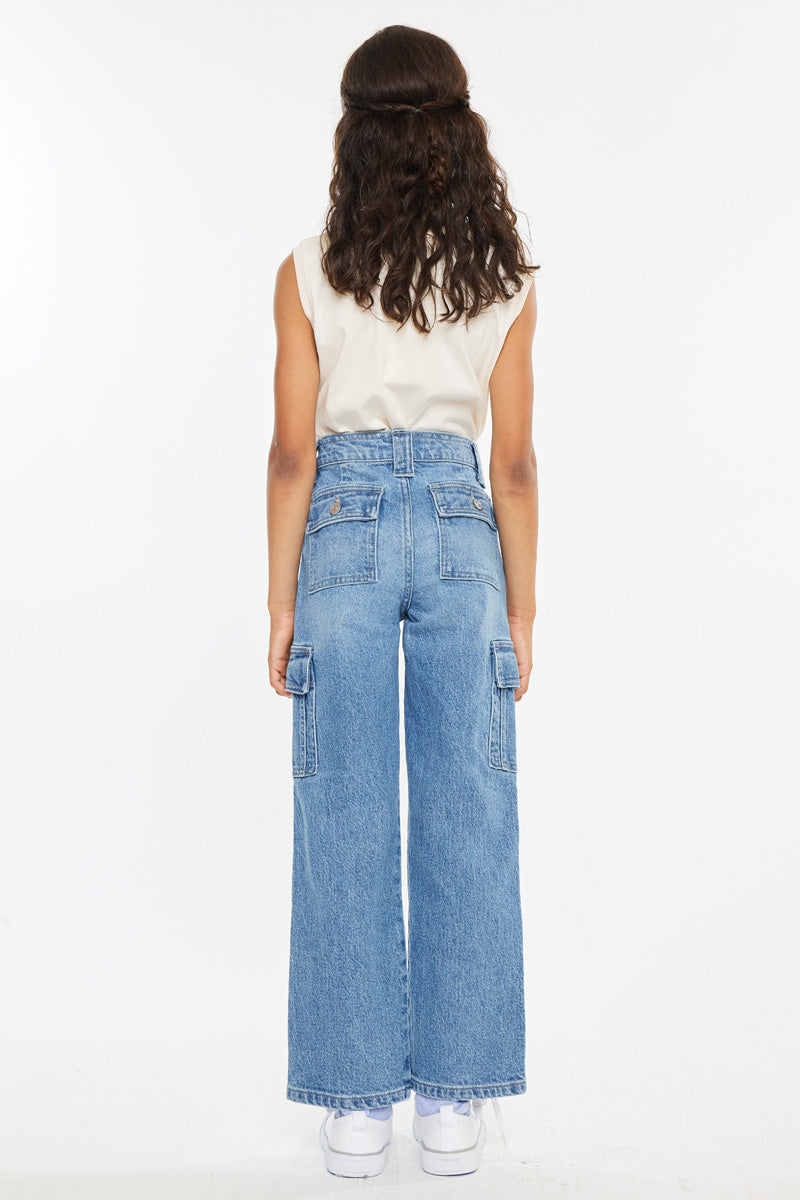 Girls' High Rise Straight Cargo Jeans - Bay