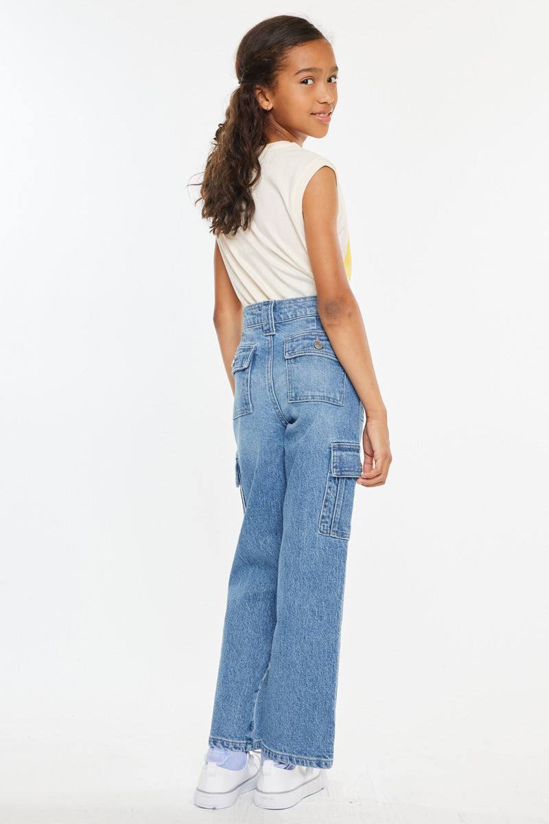 Girls' High Rise Straight Cargo Jeans - Bay