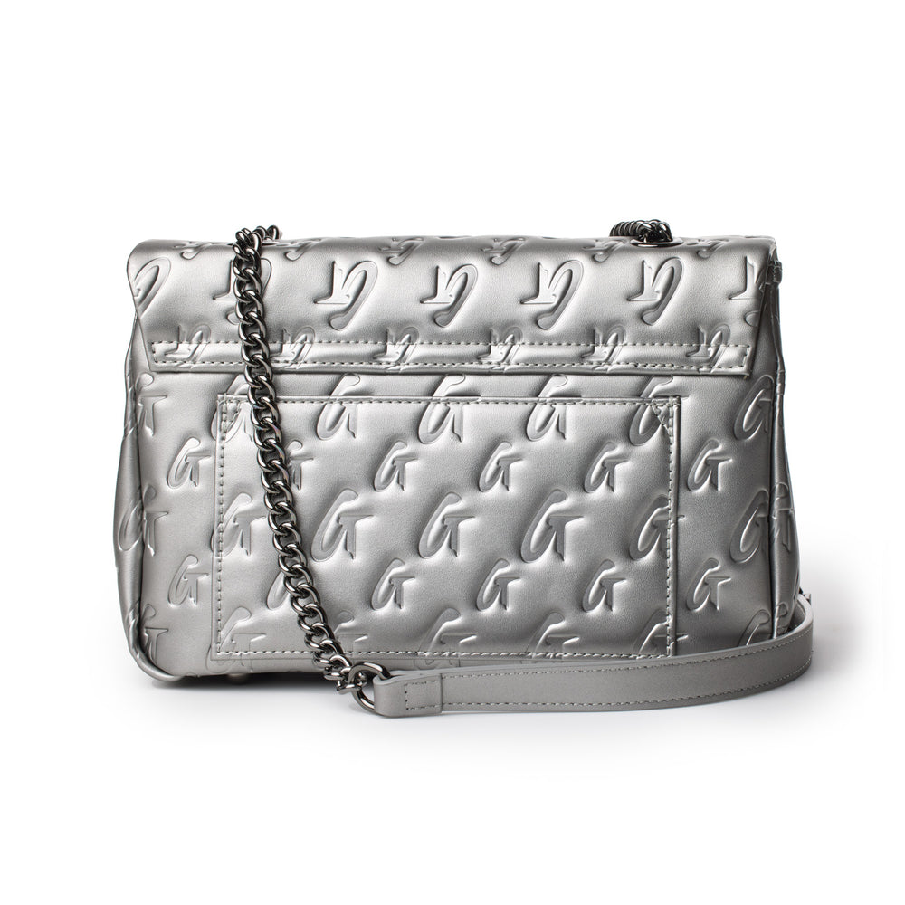 Medium Vegan Leather Flap Crossbody Bag - Platinum