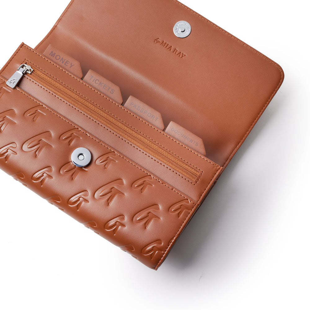 Vegan Leather Travel Wallet - Brown