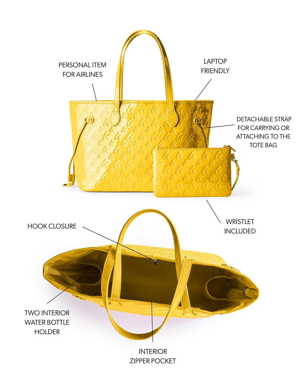 Vegan Leather Laptop Tote With Wristlet - Mirror Yellow