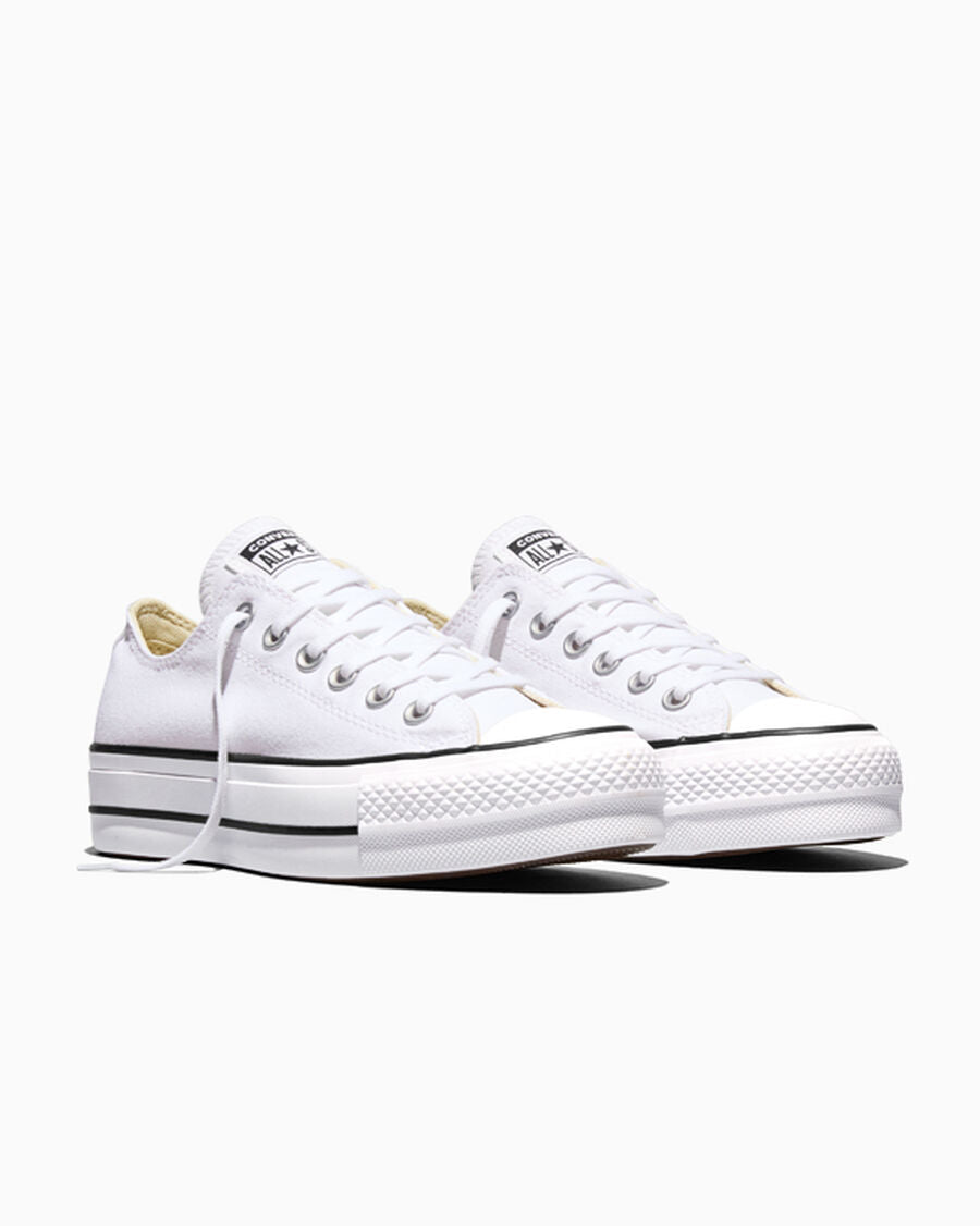 Canvas Platform Low-Top Sneaker - White/Black/White