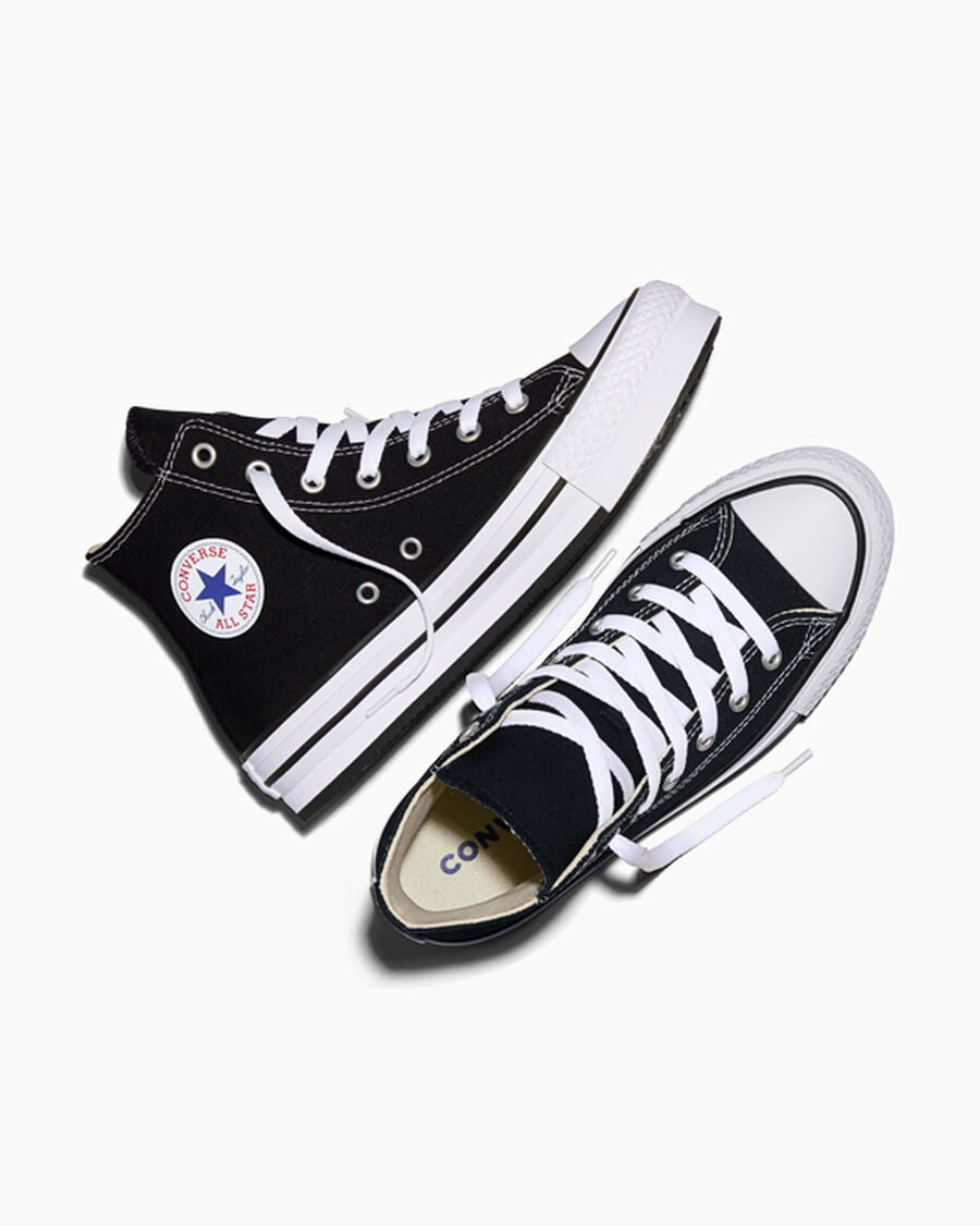 Kids Canvas Platform High Top Sneaker - Black - Black/White/Black