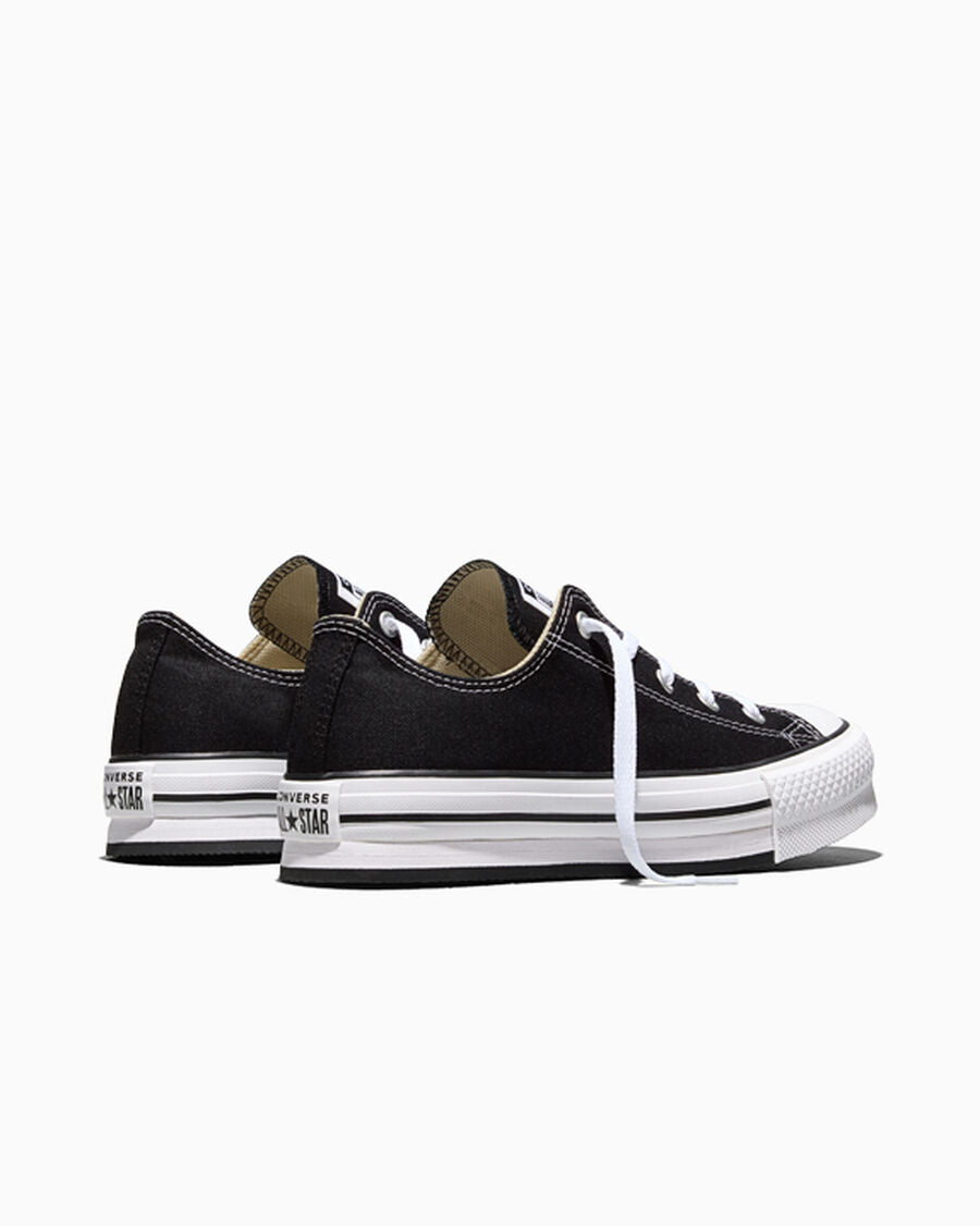 Kids Canvas Platform Low Top Sneaker - Black - Black/White/Black