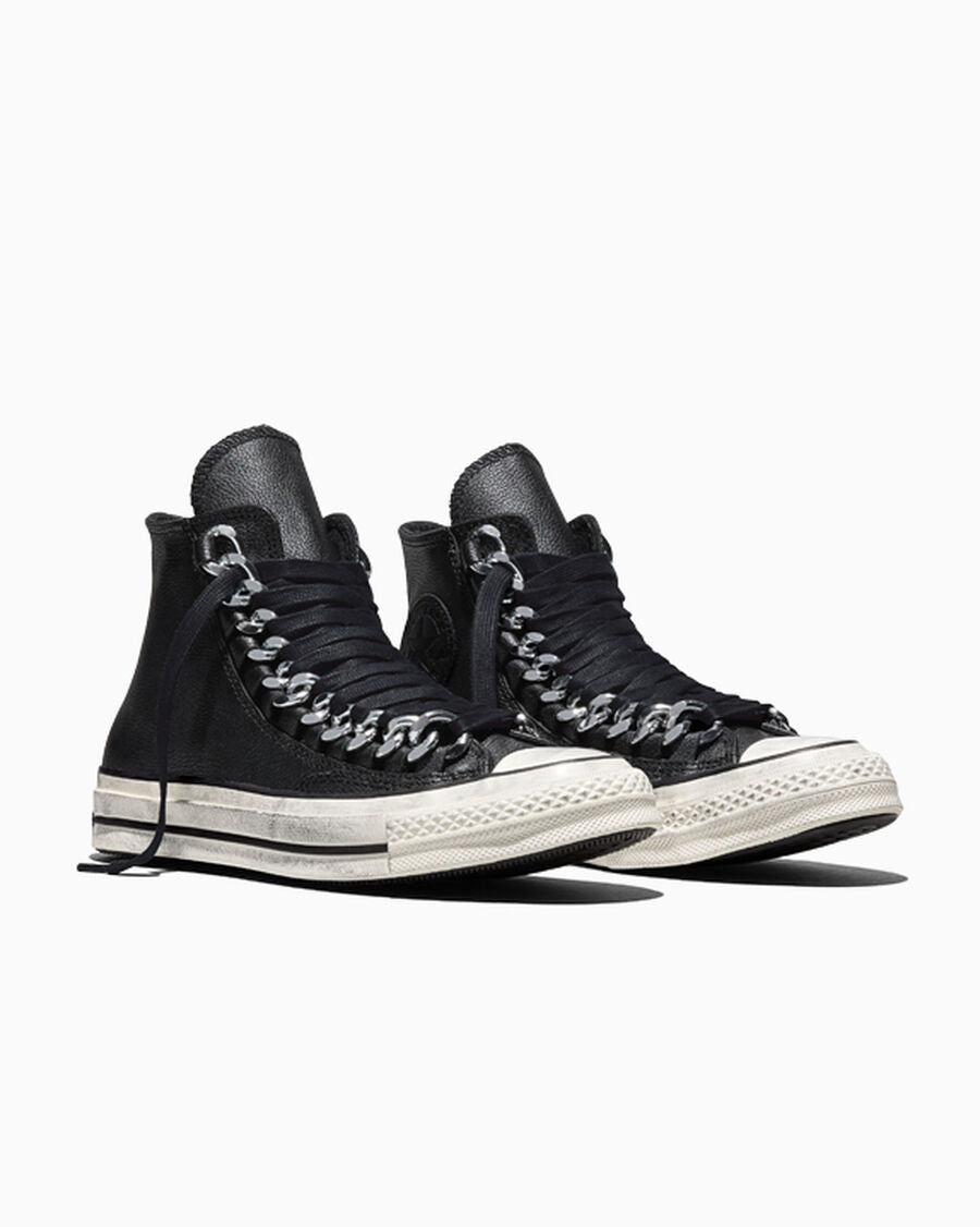 Leather High-Top Sneaker With Chain Detail - Black/Egret/Dark Matter