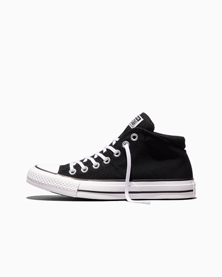 Canvas Mid Top Sneaker - Black/Black/White