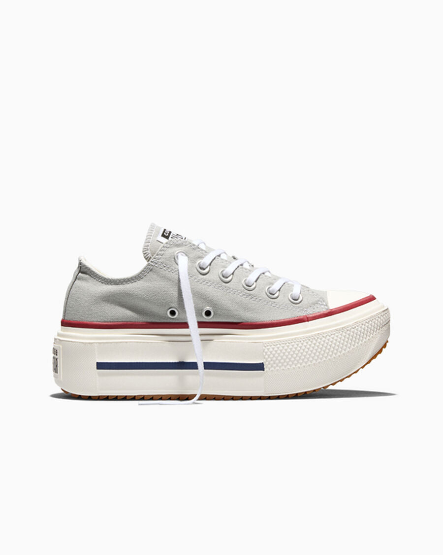 Double-Stack Canvas Platform Low Top Sneaker - Grey Area/Egret/Garnet