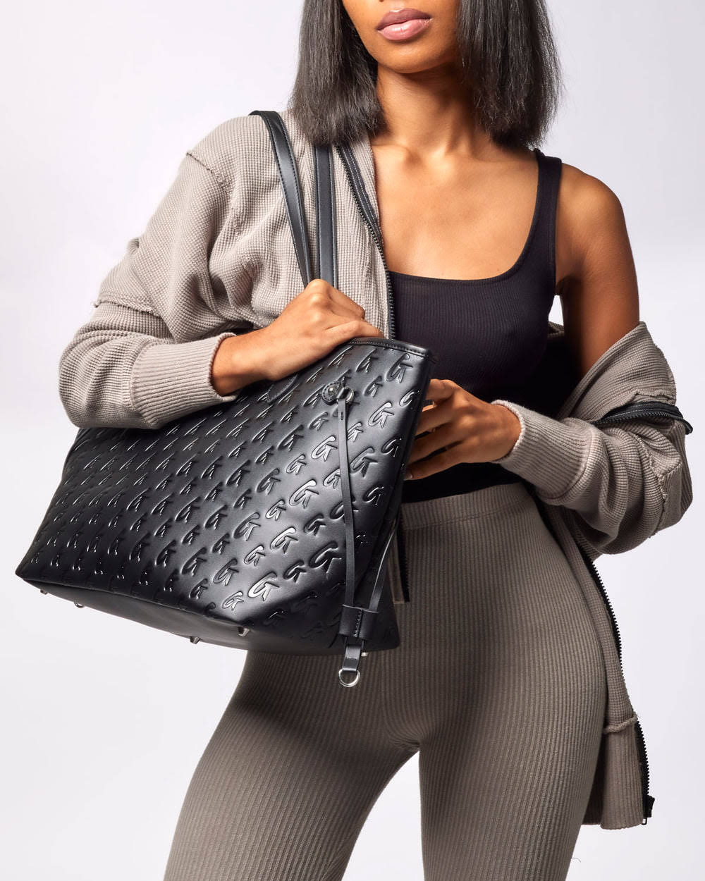 Vegan Leather Laptop Tote - Black