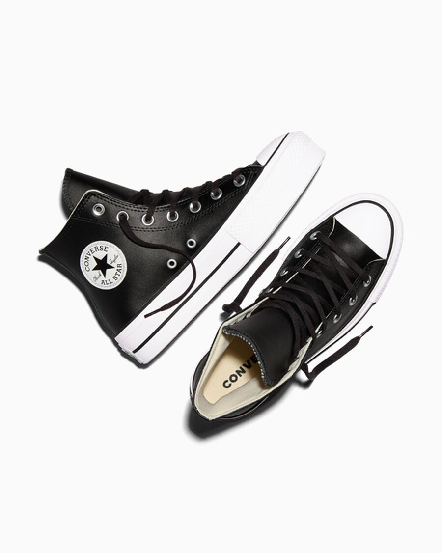 Leather Platform High Top Sneaker - Black - Black/Black/White