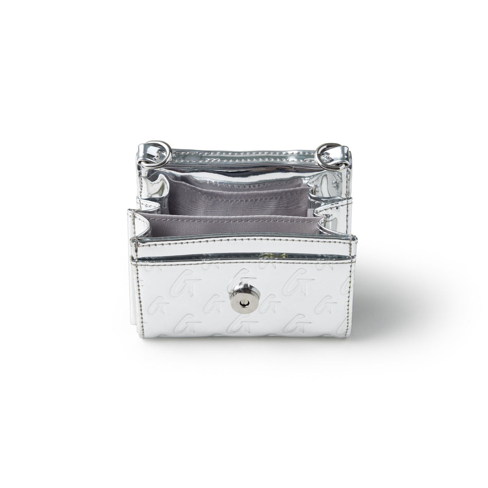 Metallic Vegan Leather Wallet Crossbody - Silver