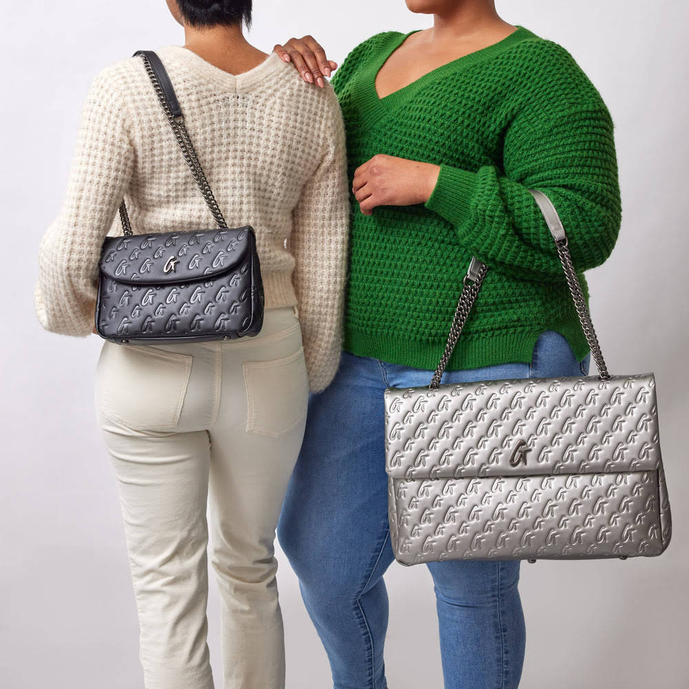 Large Vegan Leather Flap Bag - Platinum
