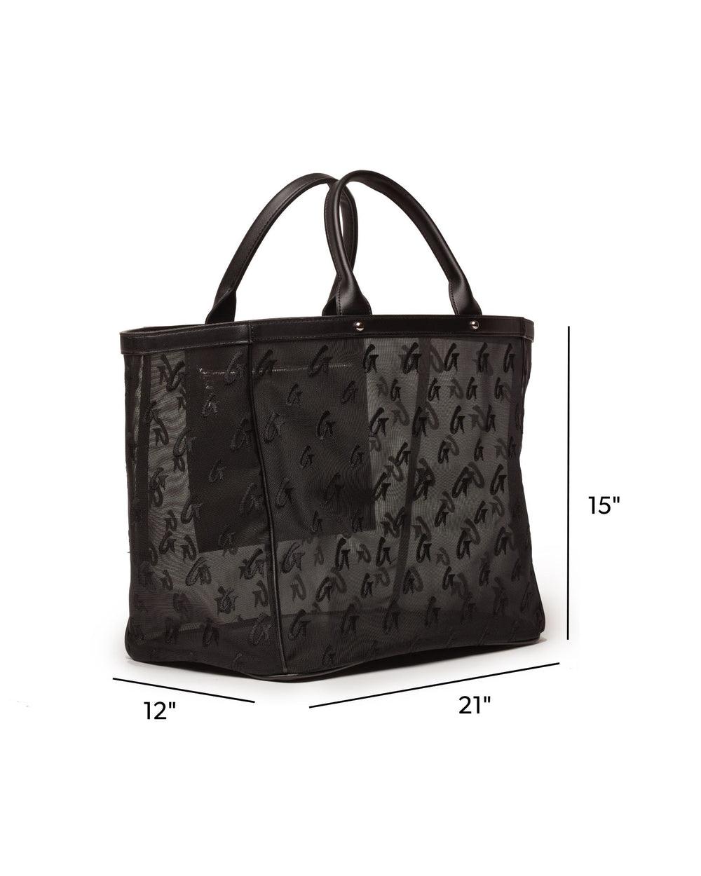 Mesh Tote Bag With Vegan Leather Trim - Black