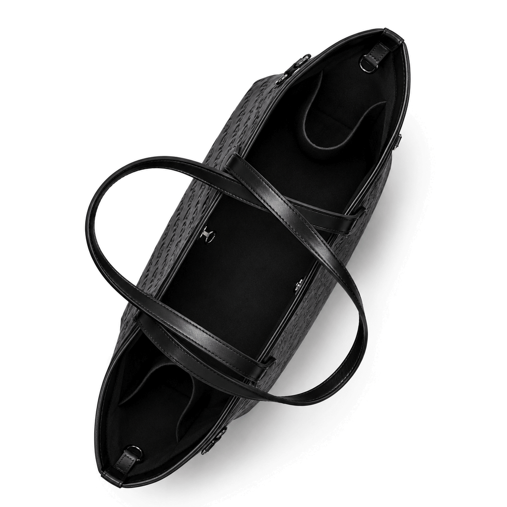 Vegan Leather Laptop Tote With Wristlet - Black
