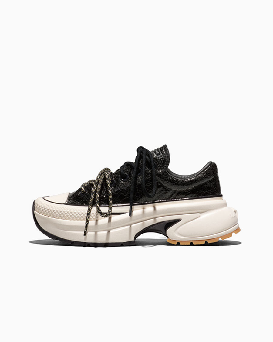 Crinkle Patent Platform Low Top Sneaker - Black/Egret/Light Gum Honey