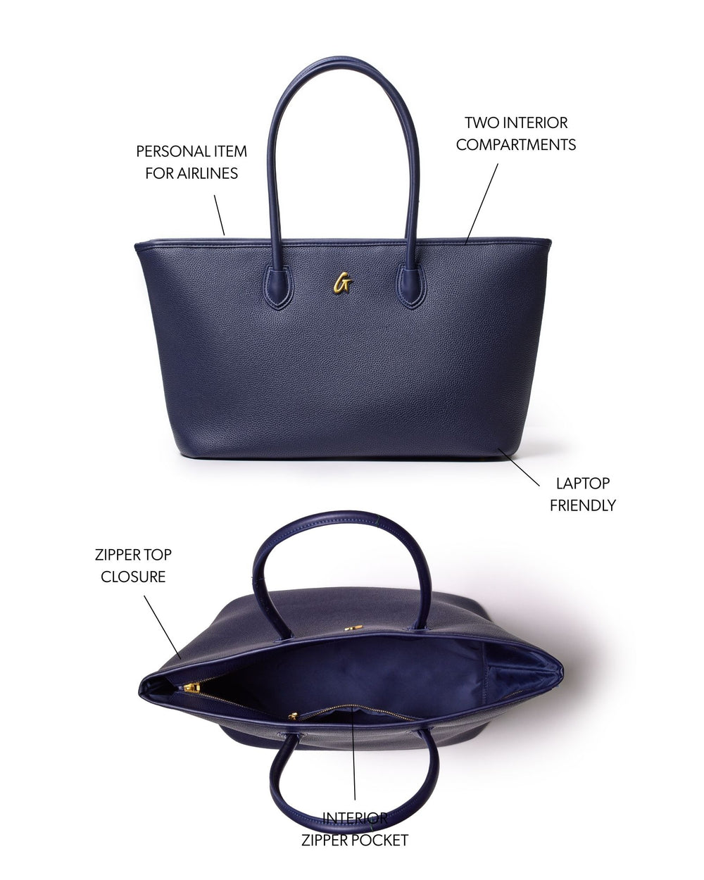 Vegan Pebble Leather Tote Bag - Navy
