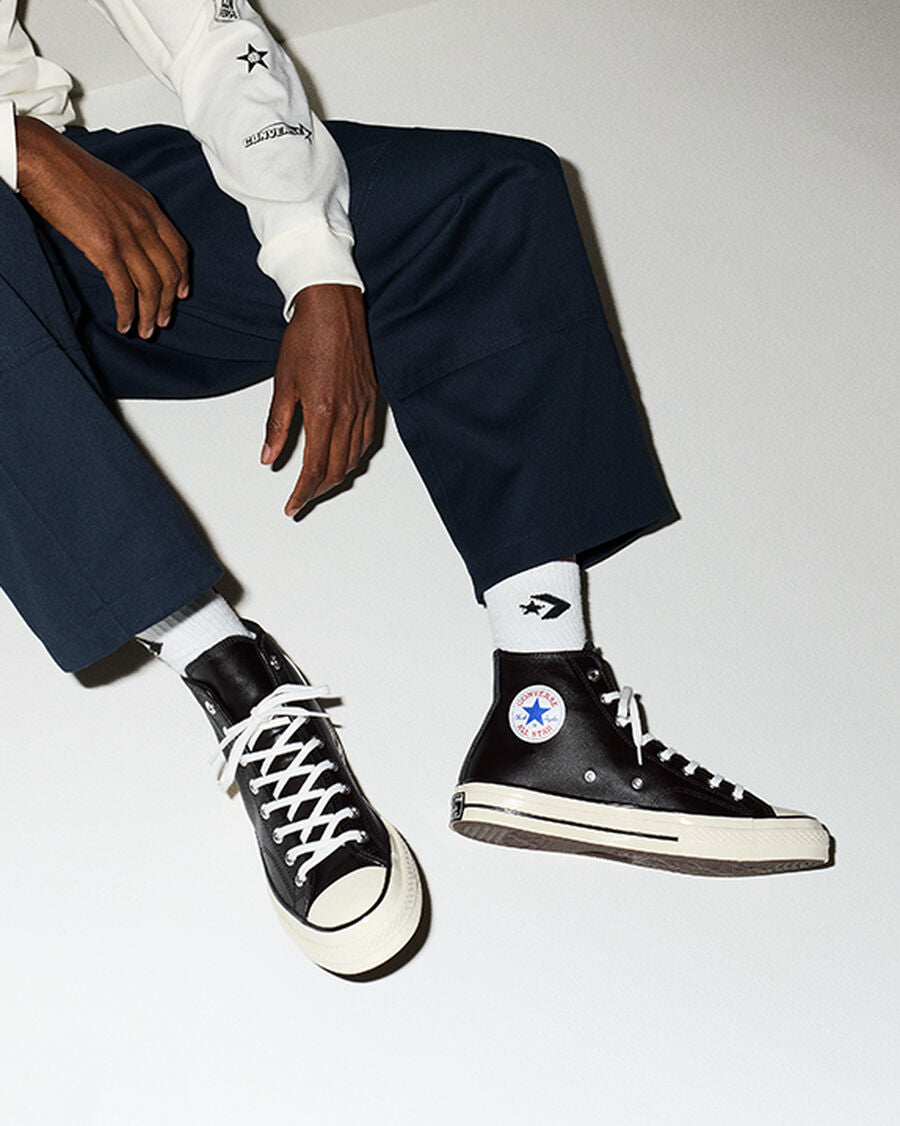 Leather High-Top Sneaker - Black - Black/White/Egret