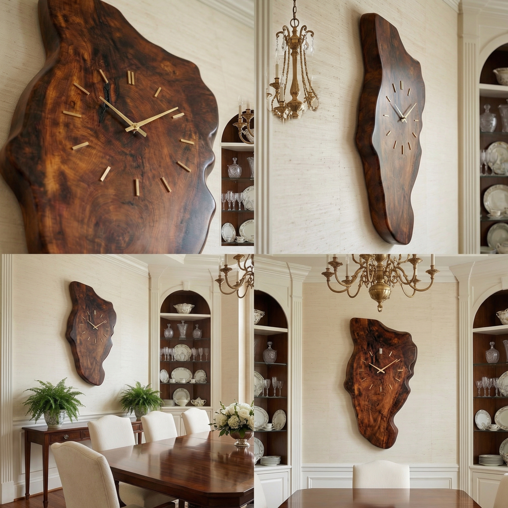 Rustic Wood Wall Clock Solid Wood Living Room - view 5