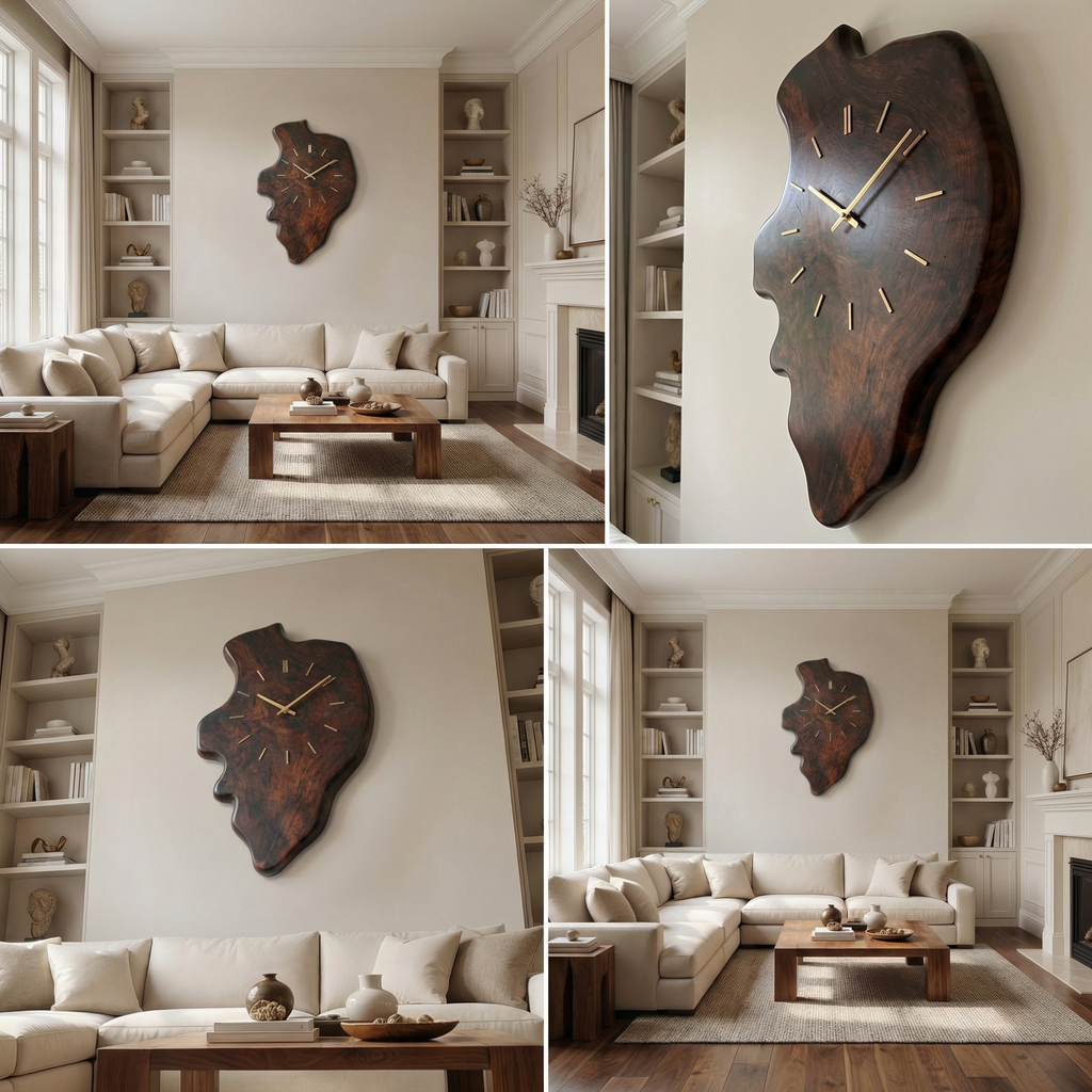 Handcrafted Live Edge Wood Wall Clock Living Room Wall - view 5