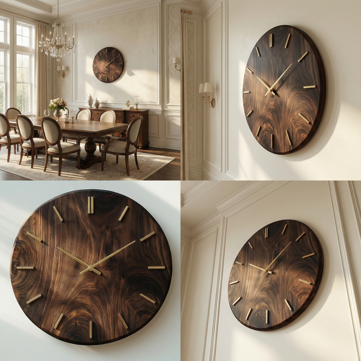 Modern Round Solid Wood Wall Clock Natural Wood Living Room - view 5