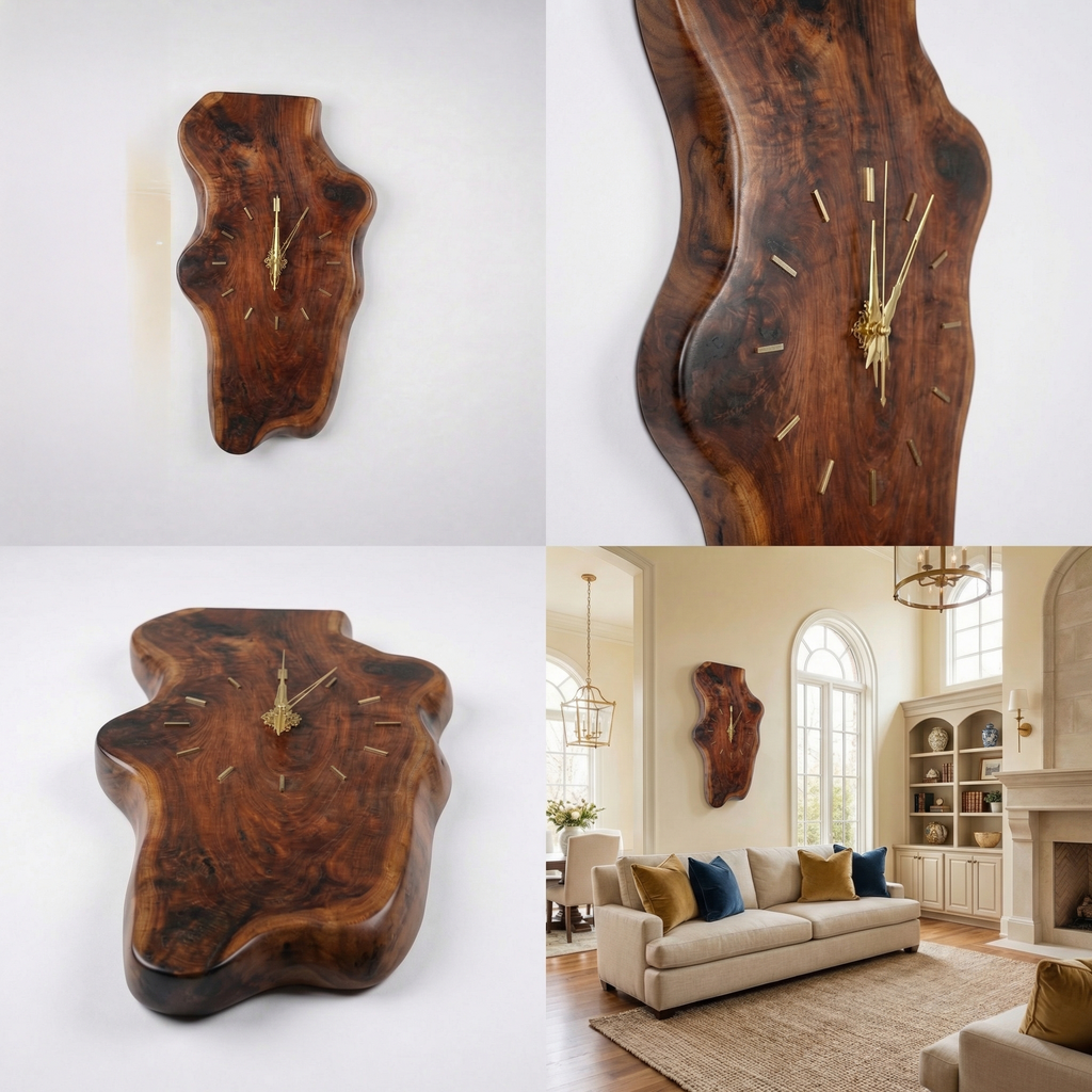 Natural Clock Wood Wall Solid Wood Living Room - view 5