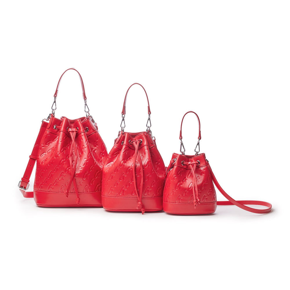 Mini Vegan Leather Bucket Bag - Red