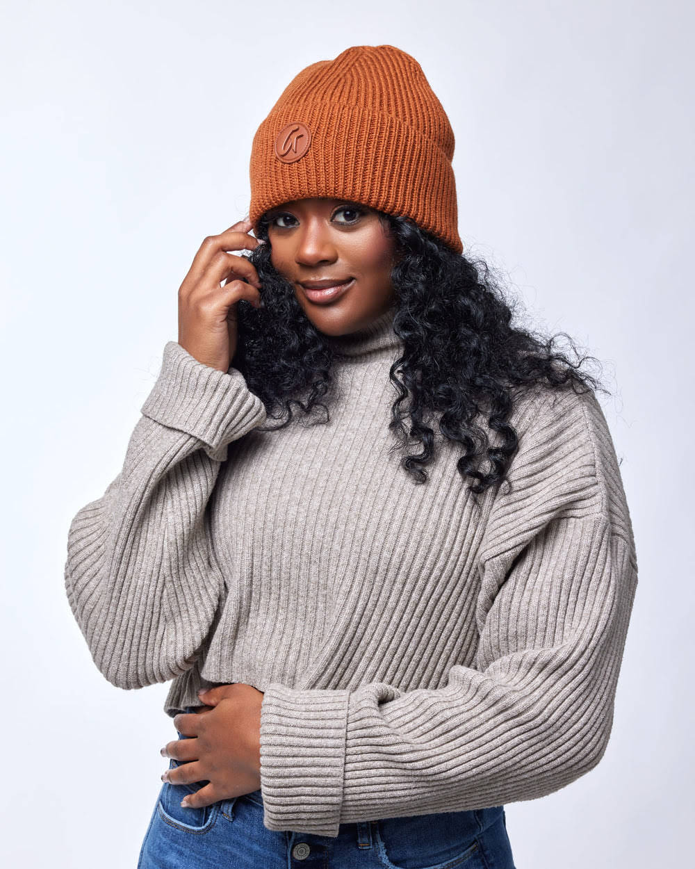 Wool Blend Satin-Lined Beanie - Brown