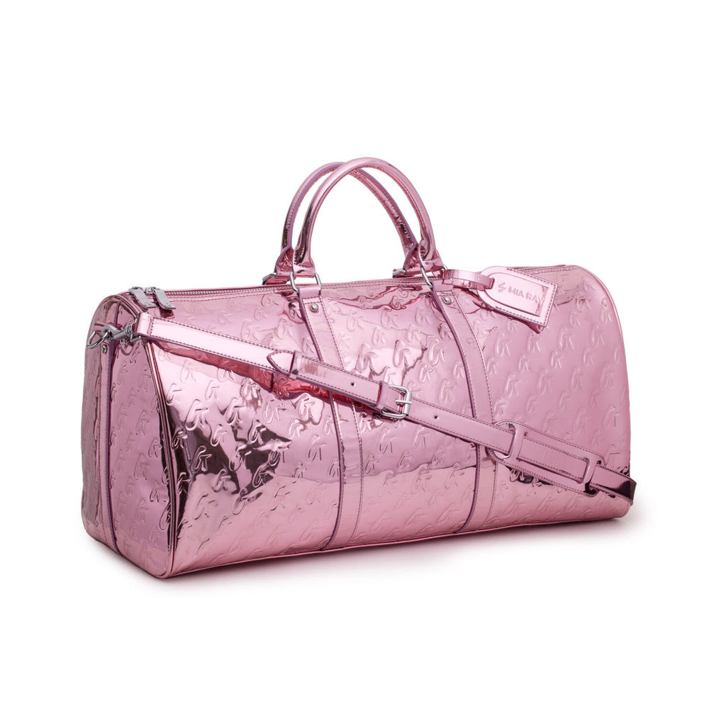 Metallic Vegan Leather Duffle Bag - Pink