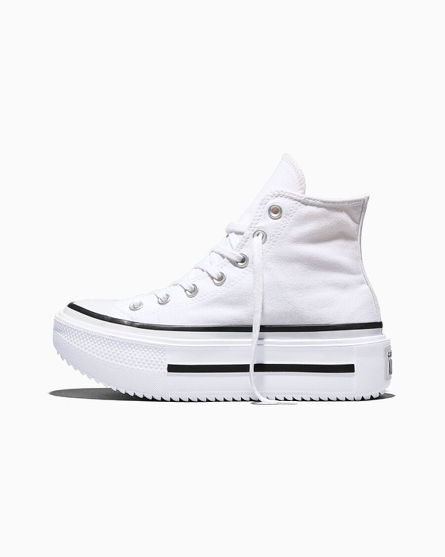 Double-Stack Canvas Platform High Top Sneaker - White/Black/White
