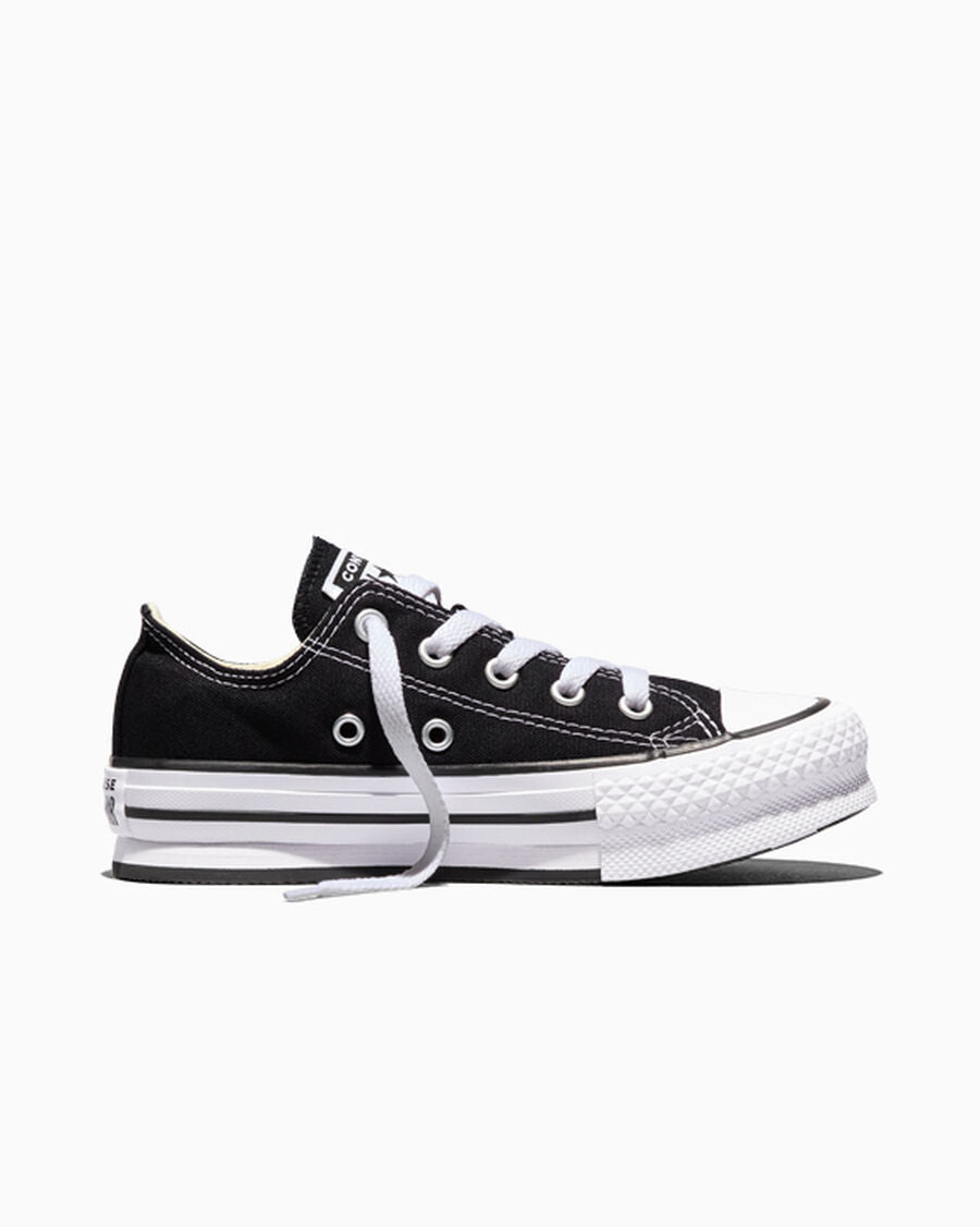 Kids Canvas Platform Low Top Sneaker - Black - Black/White/Black