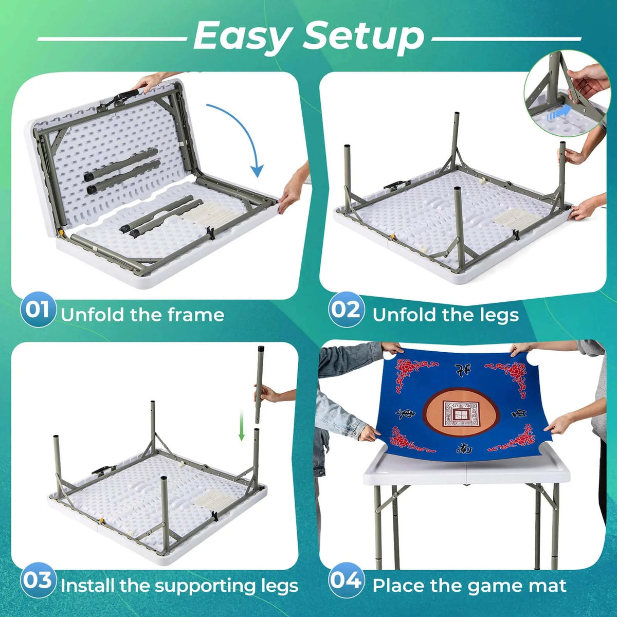 Costway Folding Mahjong Table With Cup Holders, Felt Mat And Carrying Handle - 35in x 35in x 29in