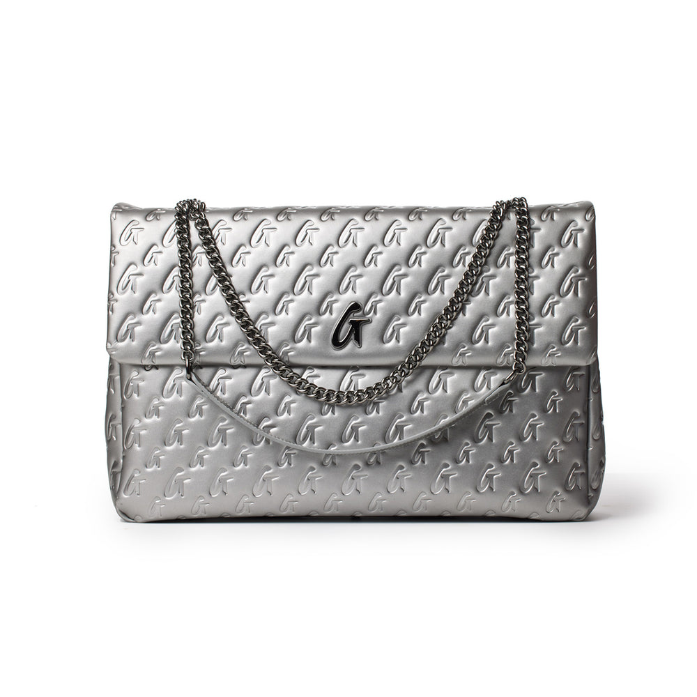 Extra Large Vegan Leather Flap Bag - Platinum