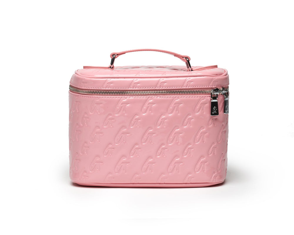Large Mirrored Vegan Leather Toiletry Bag - Pink
