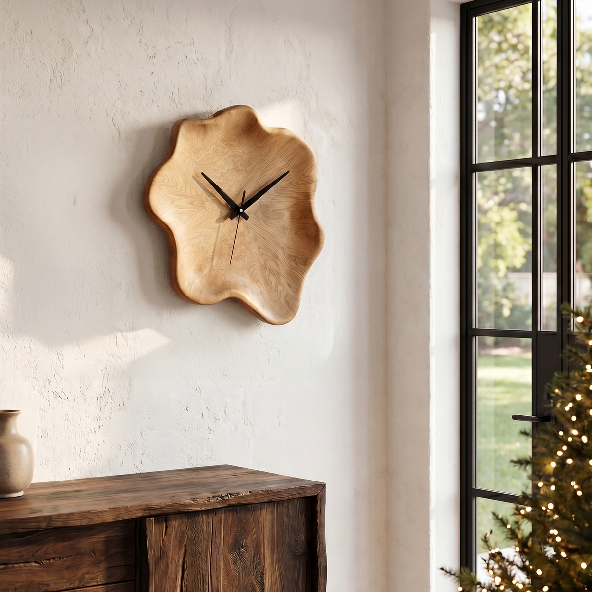 Organic Wooden Wall Clock with Natural Live Edge Design for Living Room and Entryway