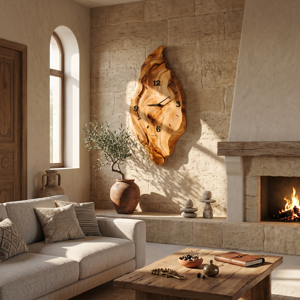 Rustic Wall Clock with Live Edge Design, Handcrafted Organic Solid Wood Silent Round