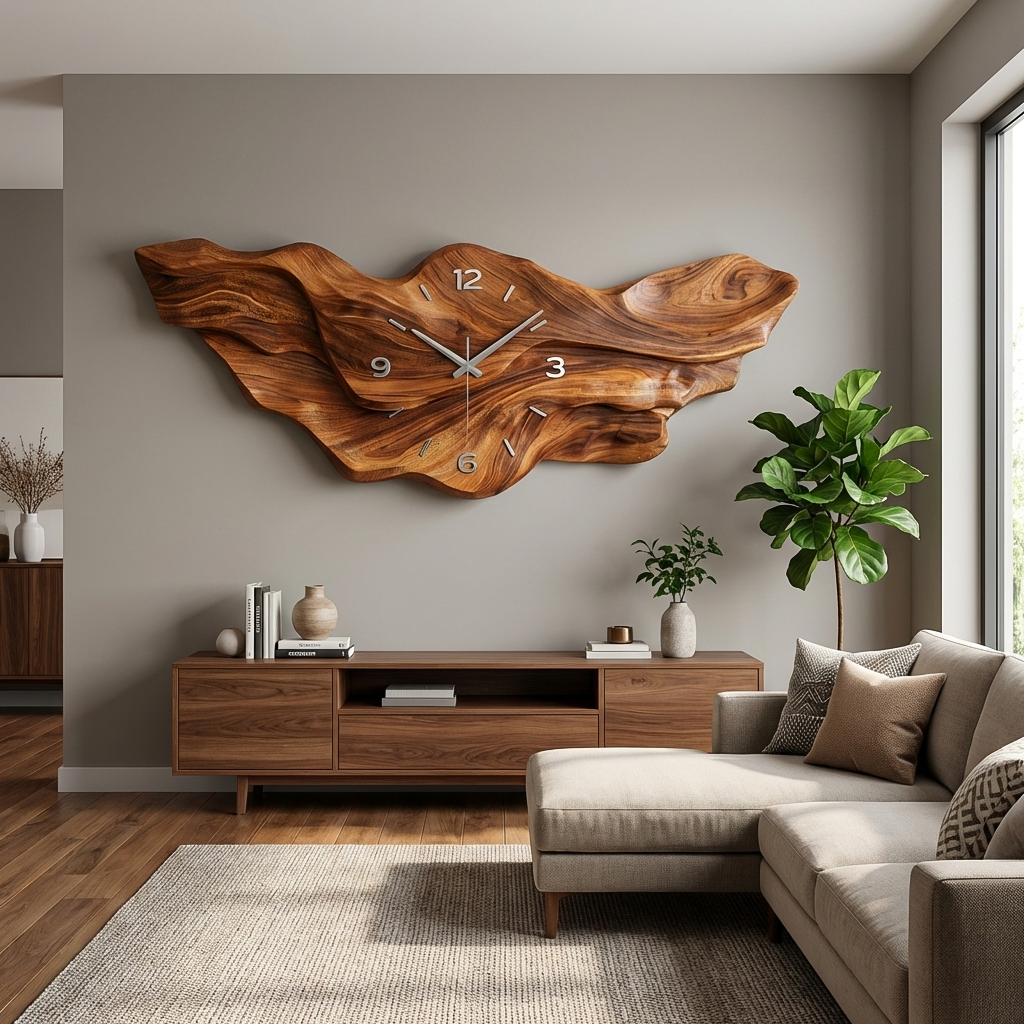 Modern Wooden Wave Wall Clock for Living Room Decor