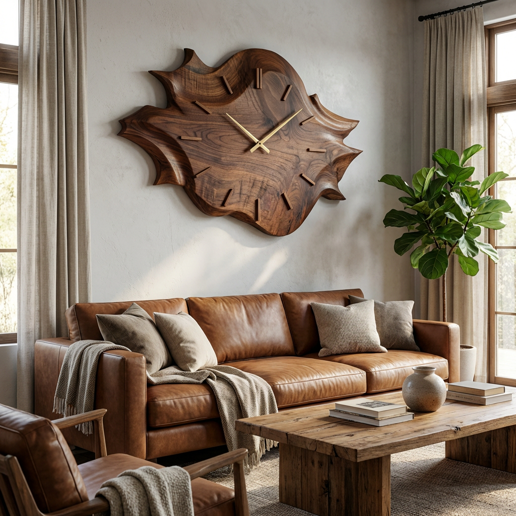 Artistic Wooden Wall Clock, Modern Abstract Carved Wood Clock