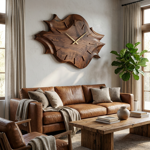 Artistic Wooden Wall Clock, Modern Abstract Carved Wood Clock