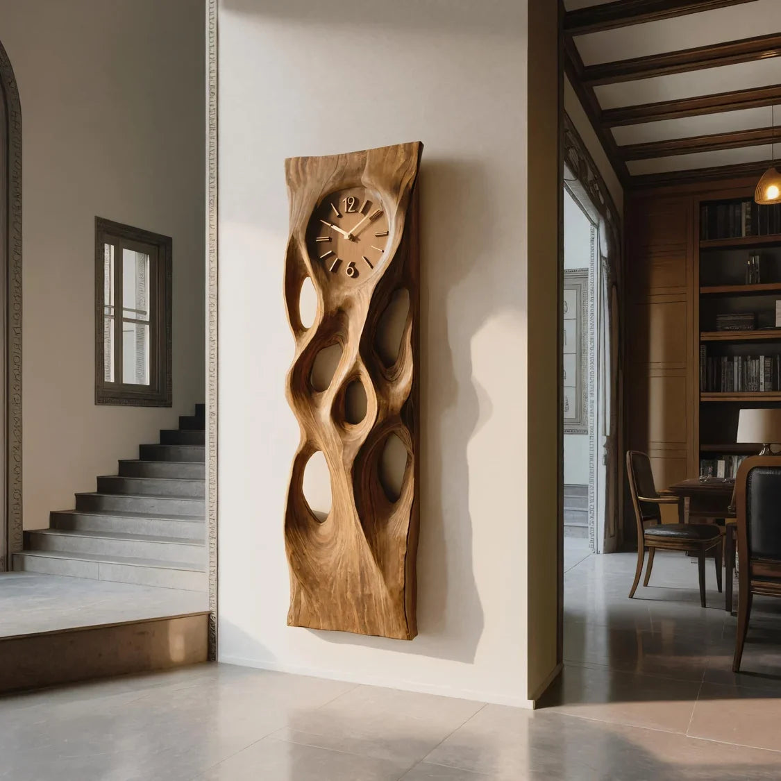 Modern Wooden Wall Clock Vertical Design for Living Room