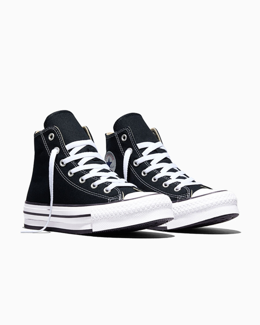 Kids Canvas Platform High Top Sneaker - Black - Black/White/Black