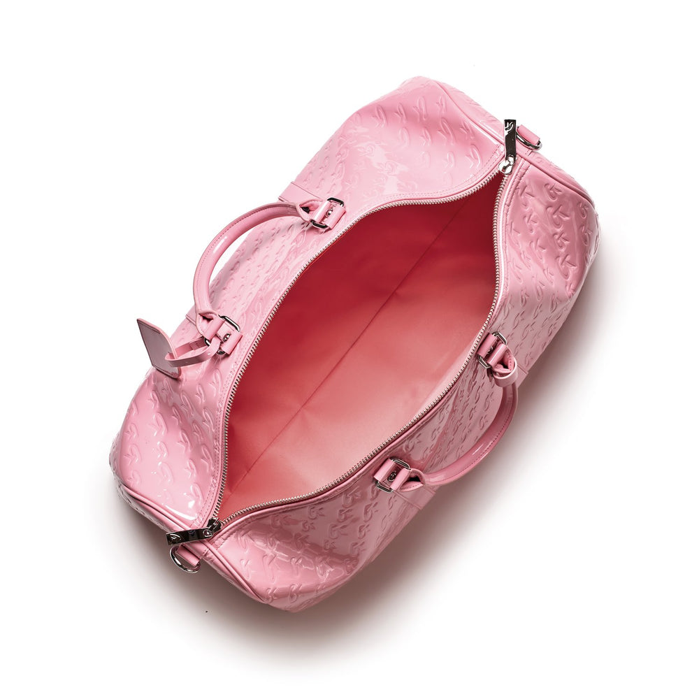 Mirrored Vegan Leather Travel Bag Set - Light Pink