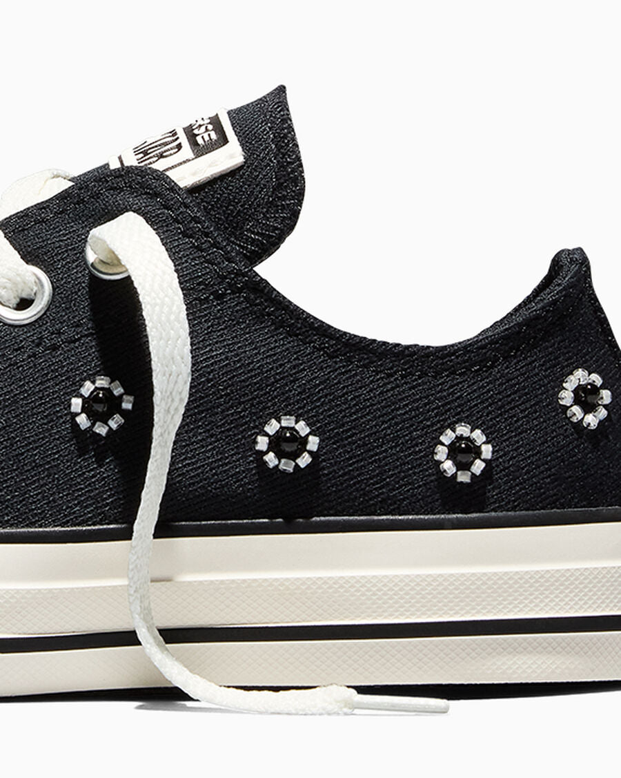 Beaded Floral Canvas Twill Low Top Sneaker